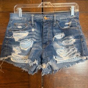 American eagle 4 vintage high rise festival denim Jean Shorts frayed button fly